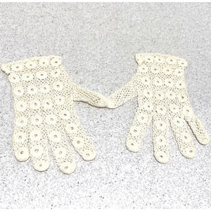 Vintage ladies gloves handmade crochet creamy white wedding formal mid century